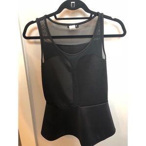 Black Peplum Mesh Top